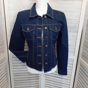 Calvin Klein Jeans Women's Raw Edge Denim Trucker Jacket Dark Wash Size M NEW